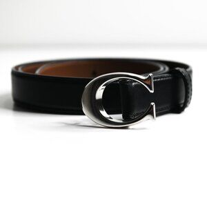 COACH Black Leather Belt with Signature C Silver Buckle - Size Medium
